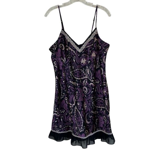 Apt.9 Y2K Sexy Satin Babydoll Slip Dress 90s Dark Paisley Print Ruffled Hem Sz L - Picture 1 of 16